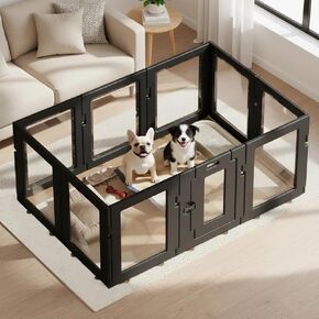 Clear Acrylic Dog Playpen Indoor, Puppy Cat Small Pet Play Pen, Easy Assemble & Disassemble Sturdy Plastic Dog Fence with Heavy Duty Door Lock (24In H, 10PCS), White in Saudi Arabia