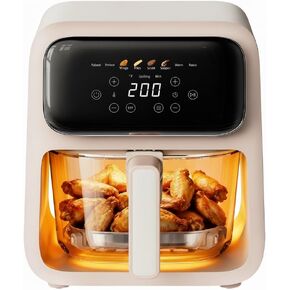 مقلاة هوائية زجاجية 4.2QT، بدون طلاء، 8-1 إعدادات مسبقة، وعاء زجاجي TempWare، تصميم شفاف، آمن للاستخدام في الفريزر وغسالة الأطباق، التحكم في درجة الحرارة حتى 400 درجة فهرنهايت، بيج كريمي in Kuwait