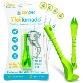 أداة إزالة القراد من زينبيت تيك تورنادو للكلاب والقطط والخيول والبشر (عبوة من قطعتين) - إزالة القراد آمنة وسهلة، أداة مسك معتمدة من قبل الطبيب البيطري للمشي لمسافات طويلة والتخييم والسفر ومرض لايم والوقاية من العدوى in Kuwait