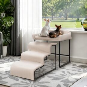 Dog Window Perch with Stairs, Pet Stairs Ramp with Seat, Dog Perch to Look Out Window with Ramp, Lounge Elevated Dogs Bed, Small Pet Step, Multi-Level Platform with Foam Upholstery in Saudi Arabia