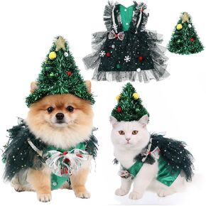 Dog Christmas Costume Cat Christmas Tree Outfit with Hat Dog Xmas Tulle Dress Cute Puppy Cosplay Party Clothes for Xmas Pets Dress Up Uniform New Year Holiday Cosplay Party(XL) in Saudi Arabia