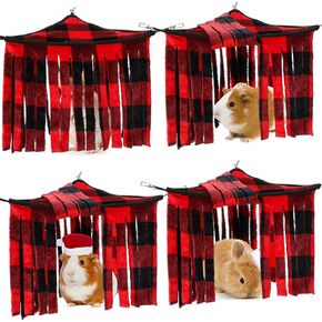 Huwena 4 Pcs Guinea Pig Hideout Christmas Plaid Fleece Hideaway Toys Cage Accessories Small Animals Corner Triangular Hammock Hamster Ferret Playing Sleeping Bed for Hedgehog Bunny Chinchillas in Saudi Arabia