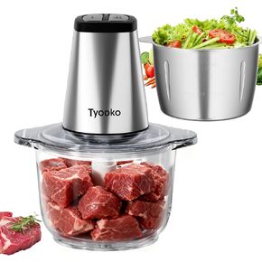 محضرة طعام كهربائية، مفرمة خضروات، أداة مساعدة في المطبخ، مفرمة لحم سهلة التنظيف مع وعاءين (8 أكواب من الفولاذ المقاوم للصدأ + 8 أكواب زجاجية)، خلاط طعام صغير للفواكه/اللحوم/المكسرات/الأسماك/الخضار/أغذية الحيوانات الأليفة/أغذية الأطفال in Kuwait