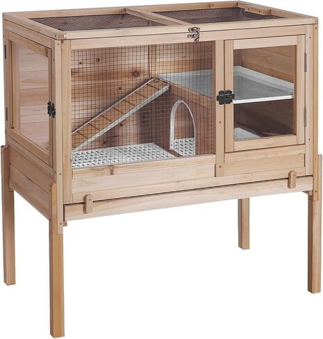 GUTINNEEN Guinea Pig Cages with Anti Chewing Sturdy Plastic Floor and Cool Zinc Plate, Indoor Rabbit Hutch with Hideout and PVC Platform, Elevated Legs Hamster Cage 36.6" L (Nature) in Kuwait