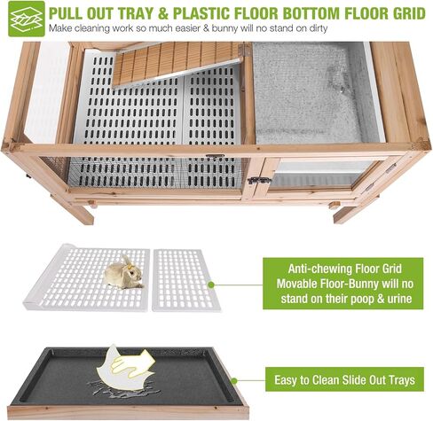 GUTINNEEN Guinea Pig Cages with Anti Chewing Sturdy Plastic Floor and Cool Zinc Plate, Indoor Rabbit Hutch with Hideout and PVC Platform, Elevated Legs Hamster Cage 36.6" L (Nature) in Kuwait