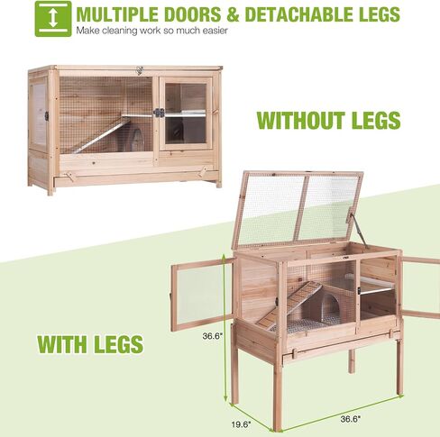 GUTINNEEN Guinea Pig Cages with Anti Chewing Sturdy Plastic Floor and Cool Zinc Plate, Indoor Rabbit Hutch with Hideout and PVC Platform, Elevated Legs Hamster Cage 36.6" L (Nature) in Kuwait