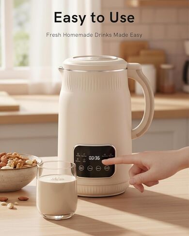 خلاط ماكينة صنع حليب الجوز سعة 50 أونصة (الفولاذ المقاوم للصدأ)، ماكينة صنع حليب الصويا الأوتوماتيكية 8 في 1 للنباتيين، حليب نباتي اللوز/جوز الهند/الشوفان محلي الصنع مع تأخير البدء لمدة 18 ساعة، الحفاظ على الدفء لمدة 6 ساعات، التنظيف الذاتي والماء المغلي in Kuwait