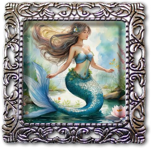 Beautiful Mystical Mermaid Handmade Square Glass Baroque Style BROOCH or Pin Jewelry in Saudi Arabia