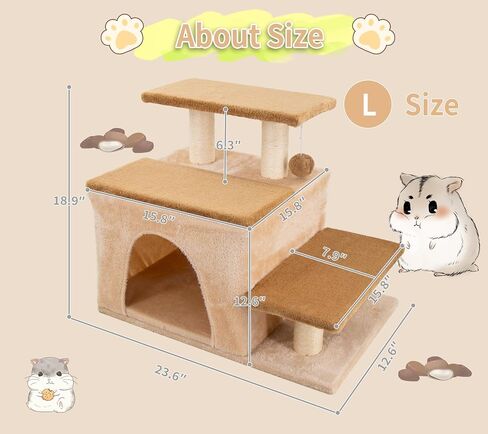 3-in-1 Pet Stairs for Cats for High Bed, Adjustable Dog Steps, Modular 3-Tier, Cushioned Steps & Cat Condo, Adjustable Entrance, Dangling Ball, for Kittens, Senior & Cats (Grey, Medium) in Saudi Arabia