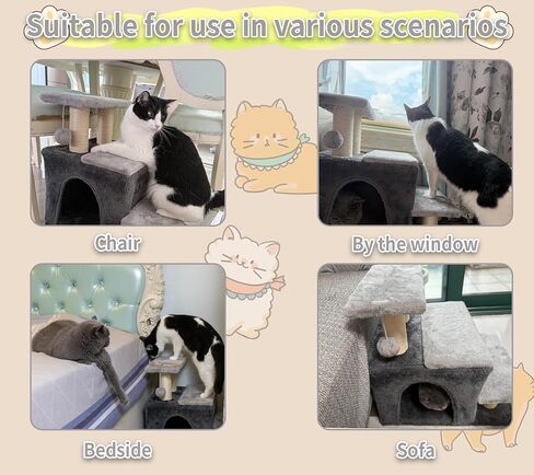 3-in-1 Pet Stairs for Cats for High Bed, Adjustable Dog Steps, Modular 3-Tier, Cushioned Steps & Cat Condo, Adjustable Entrance, Dangling Ball, for Kittens, Senior & Cats (Grey, Medium) in Saudi Arabia