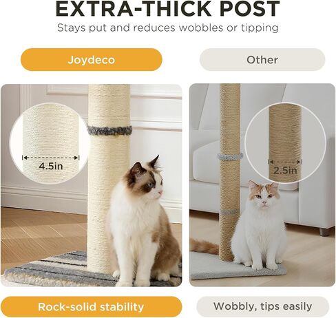 عمود خدش للقطط من Joydeco مقاس 34 بوصة، حبل سيزال شديد التحمل وسميك مع كرة معلقة وفئران للقطط الداخلية (رمادي) in Kuwait