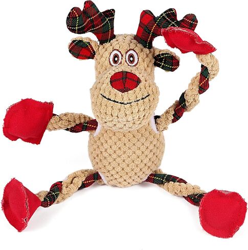 Christmas Dog Toys for Small Medium Large Dogs, Squeaky Plush Chew Toys with Squeaker & Crinkle - Tough Durable Lambchop Stuffed Animal, Puppy Stocking Stuffers (Brown) in Saudi Arabia