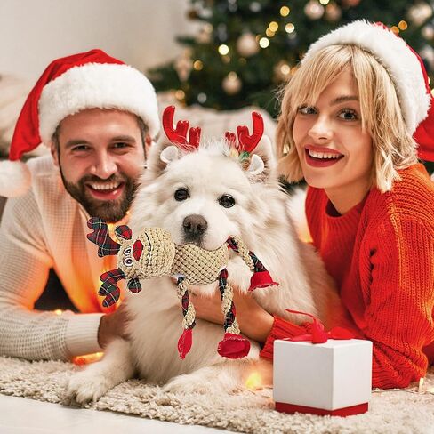 Christmas Dog Toys for Small Medium Large Dogs, Squeaky Plush Chew Toys with Squeaker & Crinkle - Tough Durable Lambchop Stuffed Animal, Puppy Stocking Stuffers (Brown) in Saudi Arabia