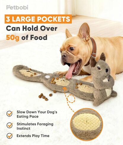 Petbobi Squeaky Dog Toy – Interactive Plush Squirrel Enrichment Toy with Treat-Hiding Pockets & Slow Feeder Puzzle for Small & Medium Dogs | Keeps Dogs Busy, Relieves Boredom & Anxiety in Saudi Arabia