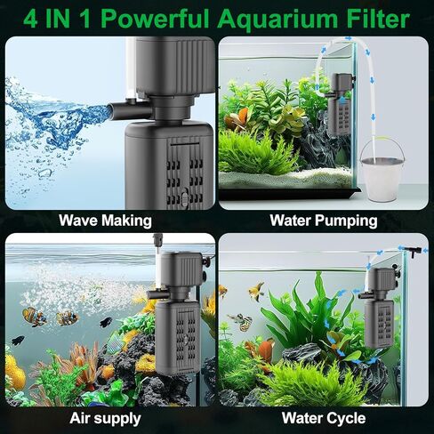 40-150 Gallon Internal Aquarium Filter, 4-in-1 Submersible Power Fish Tank Filter with Water Pump, Wave Maker & Air Bubbler for Large Fish Tanks, Turtle Tanks, and Koi Ponds（25W ） in Kuwait