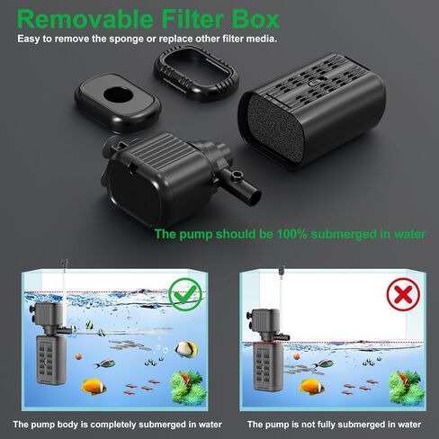 40-150 Gallon Internal Aquarium Filter, 4-in-1 Submersible Power Fish Tank Filter with Water Pump, Wave Maker & Air Bubbler for Large Fish Tanks, Turtle Tanks, and Koi Ponds（25W ） in Kuwait