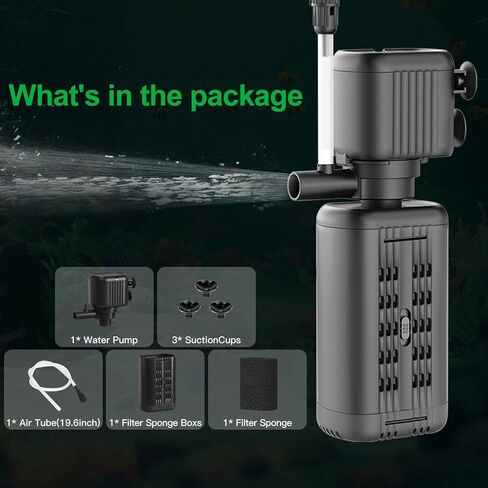 40-150 Gallon Internal Aquarium Filter, 4-in-1 Submersible Power Fish Tank Filter with Water Pump, Wave Maker & Air Bubbler for Large Fish Tanks, Turtle Tanks, and Koi Ponds（25W ） in Kuwait