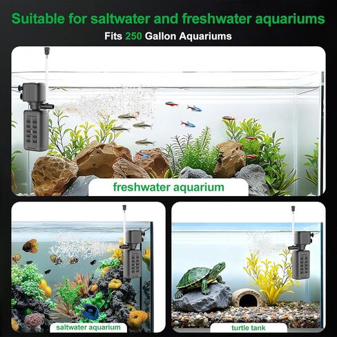 40-150 Gallon Internal Aquarium Filter, 4-in-1 Submersible Power Fish Tank Filter with Water Pump, Wave Maker & Air Bubbler for Large Fish Tanks, Turtle Tanks, and Koi Ponds（25W ） in Kuwait