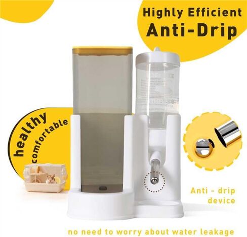 Hamster Water Bottle Standing Guinea Pig Water Dispenser with No Drip 2 in 1 Small Animal Automatic Food Bowl for Cage Accessories for Chinchilla Ferret (Yellow, 5.91 in X 4.13 in X 4.33 in) in Saudi Arabia
