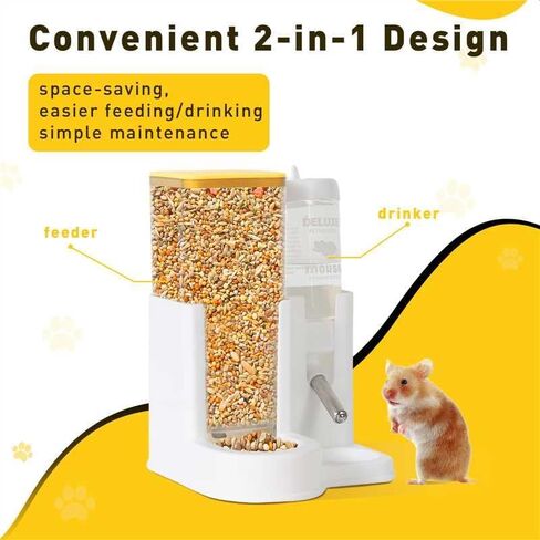 Hamster Water Bottle Standing Guinea Pig Water Dispenser with No Drip 2 in 1 Small Animal Automatic Food Bowl for Cage Accessories for Chinchilla Ferret (Yellow, 5.91 in X 4.13 in X 4.33 in) in Saudi Arabia