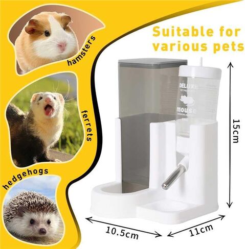 Hamster Water Bottle Standing Guinea Pig Water Dispenser with No Drip 2 in 1 Small Animal Automatic Food Bowl for Cage Accessories for Chinchilla Ferret (Yellow, 5.91 in X 4.13 in X 4.33 in) in Saudi Arabia
