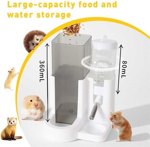 Hamster Water Bottle Standing Guinea Pig Water Dispenser with No Drip 2 in 1 Small Animal Automatic Food Bowl for Cage Accessories for Chinchilla Ferret (Yellow, 5.91 in X 4.13 in X 4.33 in) in Saudi Arabia