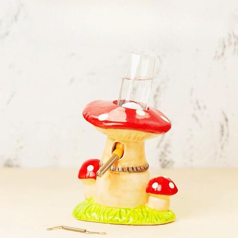 Ceramic Hamster Water Bottle with Stand & 80ML Water Bottle, Water Dispenser for Small Animal, Water Bottle Holder Auto Water Feeding Bottles for Syrian Dwarf Hamster Mice Gerbil (Mushroom Shape, Red) in Kuwait