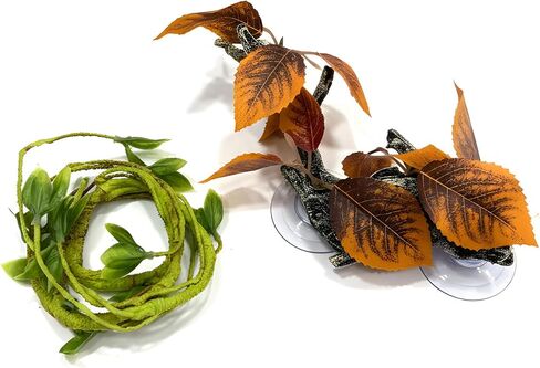 Reptile Climbing Vine 2-Pack – Resin Driftwood with Suction Cups & Bendy Ivy (Medium-Large 10") for Terrariums, Geckos, Lizards, Snakes, and Reptile Habitats (Crimson Vein) in Saudi Arabia