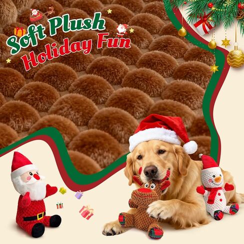 Christmas Dog Toys Set - 3 Pack Durable Squeaky Dog Toys for Small, Medium & Large Dogs, Soft Plush Santa, Reindeer & Snowman Gift for Pets in Kuwait