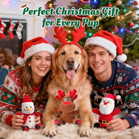 Christmas Dog Toys Set - 3 Pack Durable Squeaky Dog Toys for Small, Medium & Large Dogs, Soft Plush Santa, Reindeer & Snowman Gift for Pets in Kuwait