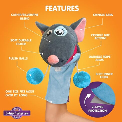 Pounce & Purr™ Meow Mitt Wearable Cat Toy – “Pip S. Queek" Plush Mitten with Catnip & Silvervine, Crinkle Sounds, Dangling Arms & 2-Layer Protection for Bonding Play with Cats & Kittens (Mouse) in Saudi Arabia
