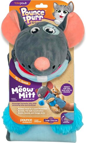 Pounce & Purr™ Meow Mitt Wearable Cat Toy – “Pip S. Queek" Plush Mitten with Catnip & Silvervine, Crinkle Sounds, Dangling Arms & 2-Layer Protection for Bonding Play with Cats & Kittens (Mouse) in Saudi Arabia