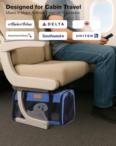حاملة الكلاب معتمدة من شركة الطيران - 17 بوصة × 11 بوصة × 9.5 بوصة، مقعد سفلي، أقل من 10 رطل، مدخل علوي وجانبي، حاملة حيوانات أليفة ناعمة الجوانب مع شبكة مضادة للخدش للكلاب الصغيرة - مثالية للسفر وزيارة الطبيب البيطري - أزرق in Kuwait