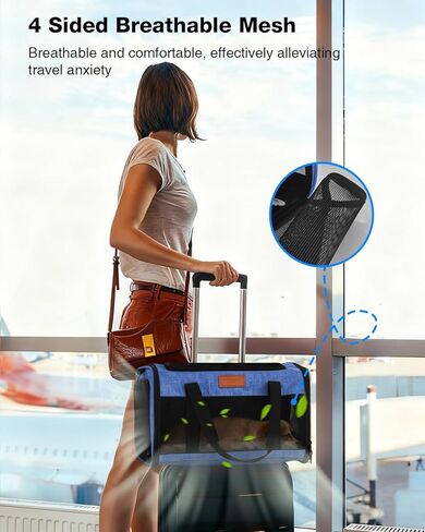 حاملة الكلاب معتمدة من شركة الطيران - 17 بوصة × 11 بوصة × 9.5 بوصة، مقعد سفلي، أقل من 10 رطل، مدخل علوي وجانبي، حاملة حيوانات أليفة ناعمة الجوانب مع شبكة مضادة للخدش للكلاب الصغيرة - مثالية للسفر وزيارة الطبيب البيطري - أزرق in Kuwait