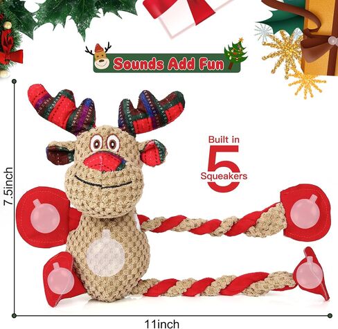 IOKHEIRA Christmas Dog Toys - Squeaky Dog for Small, Medium, and Large Dogs, Holiday Dog Toys with Organic Cotton, 5 Squeakers & Crinkle Papers, Soft Plush for Tug of War in Saudi Arabia