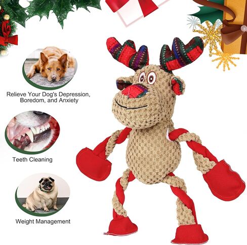 IOKHEIRA Christmas Dog Toys - Squeaky Dog for Small, Medium, and Large Dogs, Holiday Dog Toys with Organic Cotton, 5 Squeakers & Crinkle Papers, Soft Plush for Tug of War in Saudi Arabia