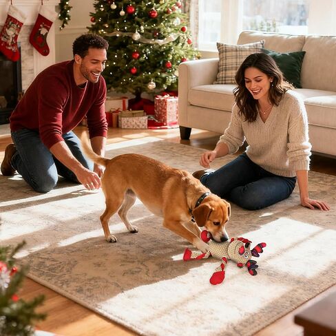 IOKHEIRA Christmas Dog Toys - Squeaky Dog for Small, Medium, and Large Dogs, Holiday Dog Toys with Organic Cotton, 5 Squeakers & Crinkle Papers, Soft Plush for Tug of War in Saudi Arabia