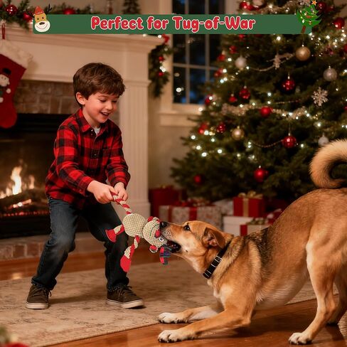 IOKHEIRA Christmas Dog Toys - Squeaky Dog for Small, Medium, and Large Dogs, Holiday Dog Toys with Organic Cotton, 5 Squeakers & Crinkle Papers, Soft Plush for Tug of War in Saudi Arabia
