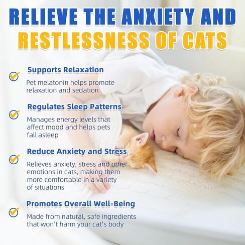Cat Melatonin, Melatonin for Cats, Cat Sleep Supports, Helps to Support Restful Sleep for Your Cat - Cat Sleep Aid - Anxiety Relief for Cats, Separation Anxiety in Saudi Arabia