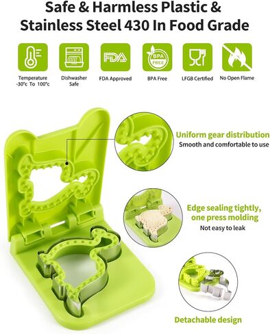 Sandwich Cutter and Sealer | Leak-Proof Press for Perfect Shapes | Seals Thick Sandwiches | Dishwasher Safe, BPA-Free (Green) in Saudi Arabia