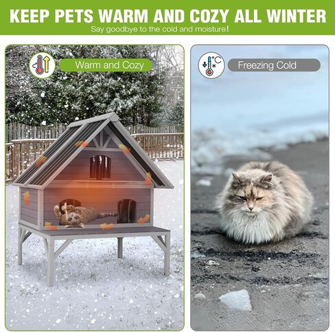 GUTINNEEN Outdoor Cat House Large Insulated Cat House Indestructible Weatherproof Feral Cat Shelter with Openable Hinged Roof, Escape Door for 1-4 Feral Barn Cats (Winter-Ready, 39.1"x18.5"x19.1") in Saudi Arabia