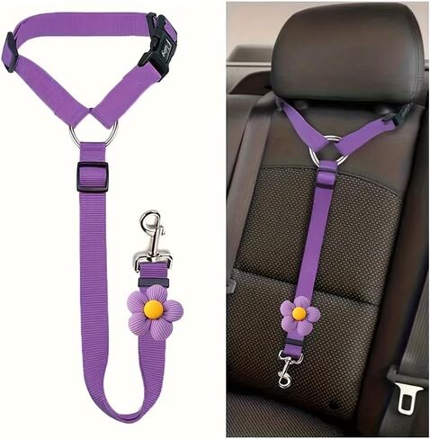 Dog Seat Belt for Car, Dog Seatbelt Car Harness Accessories, Pet Harness Small Sized Safety Leash Ring Cat Pet Seat Belt with Flower Headrest Retractable Leash Safety Tether(Black) in Saudi Arabia