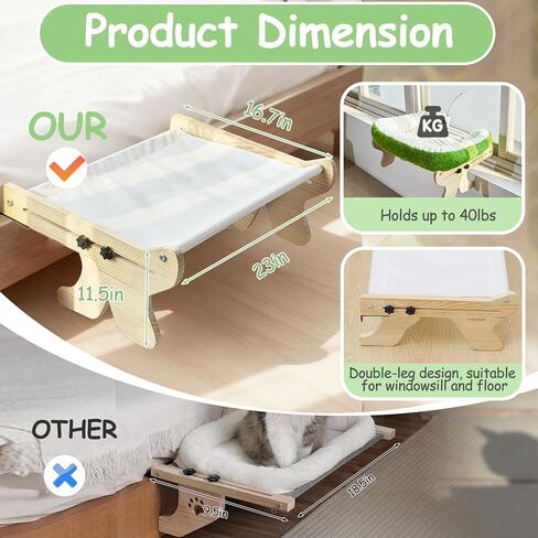 cat Window Perch for Indoor Cats Large Window Hammock with Washable Cover Suitable for All Seasons cat Window Bed for Adults Cats and Kittens(Plant Green) in Kuwait