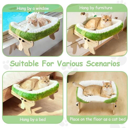 cat Window Perch for Indoor Cats Large Window Hammock with Washable Cover Suitable for All Seasons cat Window Bed for Adults Cats and Kittens(Plant Green) in Kuwait