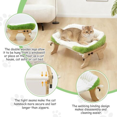 cat Window Perch for Indoor Cats Large Window Hammock with Washable Cover Suitable for All Seasons cat Window Bed for Adults Cats and Kittens(Plant Green) in Kuwait