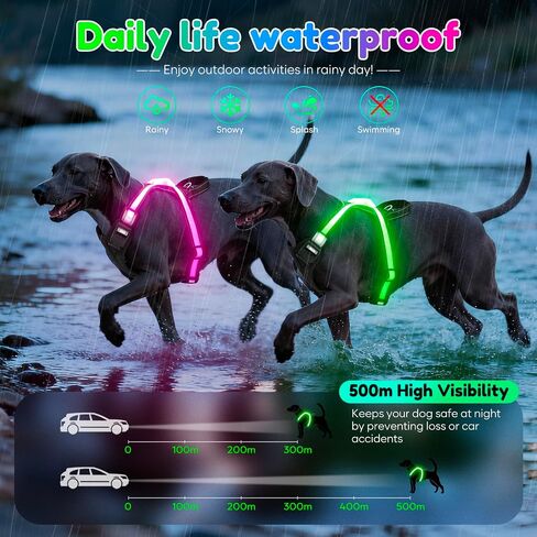 Light Up Dog Harness, Multicolor LED Reflective Vest, Glow in The Dark Safety Dog Harness, USB-C Rechargeable with Battery Indicator, Adjustable No-Pull Lighted Harness for Night Walking (Large) in Saudi Arabia