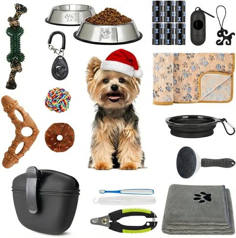 مجموعة لوازم الجراء للمبتدئين - مجموعة مستلزمات الجراء ومستلزمات الكلاب للكلاب الصغيرة، تتضمن أوعية وألعابًا وفرشاة أسنان وحقيبة مكافآت وأكثر من ذلك، هدايا ترحيب منزلية لجراءك الجدد - باللون الوردي in Kuwait