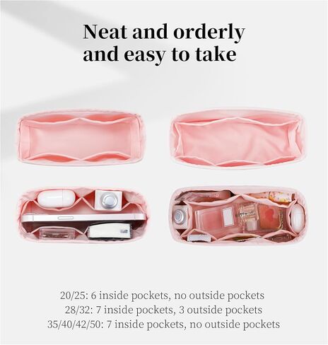 إدراج منظم KINGS IN BAG، منظم حقائب اليد وتخزين الحقائب الفاخرة بالحرير، يناسب حقيبة Kelly pochette/miniⅡ/20/25/28/32/35/40، مشكل خفيف الوزن للاستخدام اليومي، 8 جيوب (وردي، Kelly25) in Kuwait