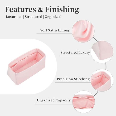 إدراج منظم KINGS IN BAG، منظم حقائب اليد وتخزين الحقائب الفاخرة بالحرير، يناسب حقيبة Kelly pochette/miniⅡ/20/25/28/32/35/40، مشكل خفيف الوزن للاستخدام اليومي، 8 جيوب (وردي، Kelly25) in Kuwait