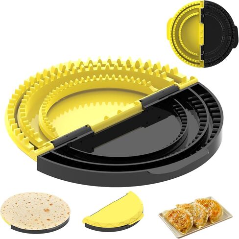 مانع تسرب التورتيلا، صانعة الكساديلا 3 في 1 مع 8.8+7.5+5.8 بوصة، مكشكش بوريتو قابل للإزالة للبوريتوس، التاكو، الفطائر، كالزون، الزلابية (أسود أصفر) in Kuwait